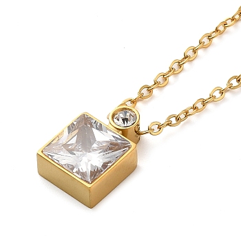 Square Vacuum Plating 304 Stainless Steel Pendant Necklaces, with Glass, Golden, 16.61 inch(42.2cm)