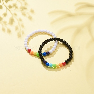 2Pcs 2 Colors Acrylic Round Beaded Stretch Bracelets Set for Kids(BJEW-JB08555-02)-2