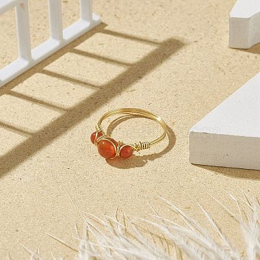 Natural Carnelian Round Braided Beaded Finger Ring(RJEW-JR00550-01)-2