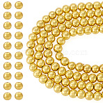 150Pcs 2 Strands Electroplate Glass Beads Strands, Round, Golden Plated, 6.5mm in diameter, Hole: 1mm, about 75pcs/strand, 16.14''(41cm)(EGLA-TA0013-57B)