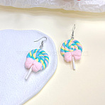 Alloy Polymer Clay Dangle Earrings, Lollipop, Platinum, Sky Blue, 65x25mm(FS-WG86A62-04)