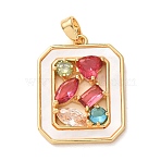 Brass Micro Pave Colorful Cubic Zirconia Pendants, with Shell, Octagon Charms, Real 18K Gold Plated, 22.5x17.5x3.5mm, Hole: 5x3mm(KK-C264-15G)