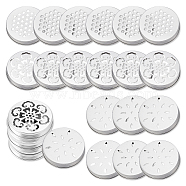Aluminium Hollow Candle Lids, Candle Toppers, Flat Round, Silver, 70x13mm, Inner Diameter: 66mm, 3 patterns, 10pcs/pattern, 30pcs/box(AJEW-PH0002-40)