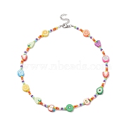 Orange & Grape & Lollipop & Apple Polymer Clay & Glass Seed Beaded Necklace, Fruit Theme Jewelry for Women, Colorful, 15.87 inch(40.3cm)(NJEW-JN04158)