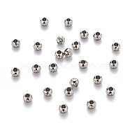 201 Stainless Steel Corrugated Beads, Round, Stainless Steel Color, 3x2.5mm, Hole: 1.2mm(STAS-S103-17A-P)