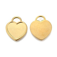 304 Stainless Steel Pendant Cabochon Settings, Plain Edge Bezel Cups, Heart, Golden, Tray: 14x17mm, 23.5x20.5x2mm, Hole: 4x6.5mm(STAS-P245-09G)