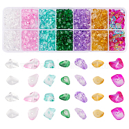 84G 7 Colors Spray Painted Transparent Glass Beads Strands, Imitation Gemstone, Chip, Mixed Color, 1~7x4~14x3~7.5mm, Hole: 0.4mm(GLAA-GO0001-18)