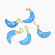 Synthetic Turquoise Pendants, with Long-Lasting Plated Brass Findings, Faceted, Moon, Golden, 18~20x11~12.5x5mm, Hole: 3.5x5.5mm(G-F584-E06-G)