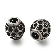 304 Stainless Steel European Beads, Large Hole Beads, Rondelle with Hollow Hexagon, Antique Silver, 10x10.5mm, Hole: 4mm(STAS-D191-22A-AS)