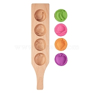 Flat Round Wooden Press Mooncake Molds, Pastry Molds, Cake Molds, 4 Cavities with Fruit, BurlyWood, 350x75x20mm(BAKE-SZ0001-09)