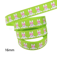 Easter Theme Polyester Grosgrain Ribbons, Printed Rabbit Pattern, Lawn Green, 5/8 inch(16mm), 10 yards/roll(EAER-PW0001-209A)