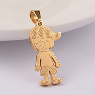Ion Plating(IP) 304 Stainless Steel Pendants, Boy, Golden, 27x14x2mm, Hole: 6x4mm(STAS-K162-092G)