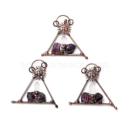 Natural Quartz Crystal and Amethyst Big Pendants, with Tin Findings, Lead & Nickel & Cadmium Free, Triangle, Red Copper, 73x68.5x10.5mm(G-M383-12LG)