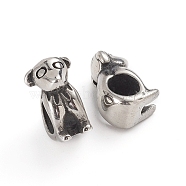 304 Stainless Steel European Beads, Large Hole Beads, Dog, Antique Silver, 13.2x8x8.8mm, Hole: 5mm(OPDL-G009-10AS)