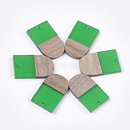 Resin & Walnut Wood Pendants, U Shape, Lime Green, 32x19.5x3.5~4.5mm, Hole: 2mm(RESI-S358-34E)