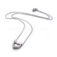 304 Stainless Steel Pendant Necklaces, with Rhinestone and Cable Chains, Heart, Stainless Steel Color, 18.11 inch(46cm), Pendant: 15x16x5mm.(NJEW-E141-28P)