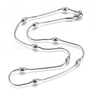 304 Stainless Steel Herringbone Chain Necklaces, with Beads and Lobster Claw Clasps, Stainless Steel Color, 18 inch(45.8cm), 1.2mm(NJEW-F261-19P)