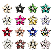 CHGCRAFT 16Pcs 16 Colors Star Cloth Patches, with Glass Rhinestone, Sew on Appliques, Costume Accessories, for Clothes, Bag Pants, Shoes, Mixed Color, 30x31x7mm, 1pc/color(PATC-CA0001-03)