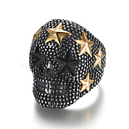 Skull with Star Chunky Wide Band Ring, Gunmetal 316 Stainless Steel Halloween Jewelry for Men Women, Golden, US Size 14(23mm)(GUQI-PW0001-229H-02)