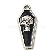 Alloy Enamel Pendants, Antique Silver, Coffin Charm, Skull, 26x11x3mm, Hole: 1.5mm(ENAM-Q503-01AS-02)