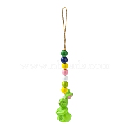Easter Theme Plastic Rabbit Pendant Decorations, with Hemp Rope & Wooden Beads, Yellow Green, 282mm(HJEW-TAC0013-11B)