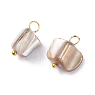 Natural Dyed Shell Charms, with Golden Tone Brass Loops, Irregular Shapes, White, 13~14x7~13x5~10.5mm, Hole: 3~3.5mm(PALLOY-JF01339-05)