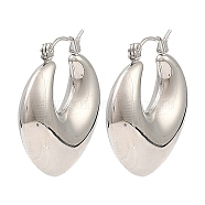 304 Stainless Steel Hoop Earrings for Women, Teardrop, Stainless Steel Color, 28x30x8mm(EJEW-G358-07P)