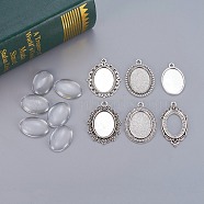 DIY Pendant Making, with Tibetan Style Alloy Pendant Cabochon Settings and Transparent Oval Glass Cabochons, Antique Silver, Cabochons: 25x18x5mm, 6pcs/set(DIY-X0293-34AS)