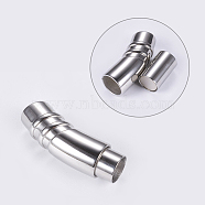 304 Stainless Steel Magnetic Clasps with Glue-in Ends, Smooth Surface, Column, Stainless Steel Color, 35x11mm, Hole: 8mm(STAS-G163-36P)
