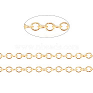 Brass Cable Chains, Soldered, with Spool, Oval, Long-Lasting Plated, Cadmium Free & Nickel Free & Lead Free, Golden, 2x1.5x0.5mm, about 328.08 Feet(100m)/roll(CHC-034Y-01G-NR)
