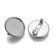 304 Stainless Steel Brooch Findings, Flat Round, Stainless Steel Color, Tray: 20mm, 22x6mm, Pin: 0.7mm(X-STAS-F191-04P-20mm)
