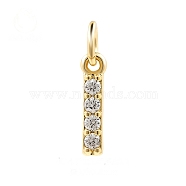 Brass Cubic Zirconia Pendants with Jump Rings, Real 18K Gold Plated, Letter I, 14.7x2.6x2.2mm, Hole: 2.8mm(FIND-PW0024-09I)