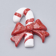 Resin Decoden Cabochons, with Glitter Powders, Candy Cane, Imitation Food, Red, 28x24x6mm(CRES-N016-23)