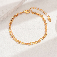 Fashionable Real 18K Gold Plated Brass Glass Double Layers Anklets for Women's Beachwear, Gold, 8-1/8 inch(20.5cm)(HR3444-1)