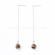 Natural Tiger Eye Dangle Earrings, with Brass Bead Frames and 304 Stainless Steel Earring Findings, 106~109mm, Pin: 0.7mm(EJEW-JE03591-02)