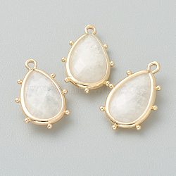 Natural White Moonstone Pendants, with Golden Brass Edge, Faceted, Teardrop, 22.5x14x5.5mm, Hole: 1.6mm(X-G-B009-02G-F)