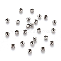 304 Stainless Steel Corrugated Beads, Round, Stainless Steel Color, 3x2.5mm, Hole: 1.2mm(STAS-S103-17A-P)