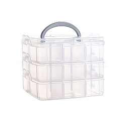 3-Tier Transparent Plastic Storage Container Box, Stackable Organizer Box with Dividers & Handle, Square, Clear, 15x15x12cm(CON-PW0001-036D)