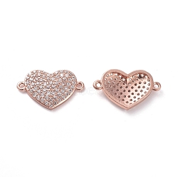 Brass Micro Pave Cubic Zirconia Links connectors, Heart, Clear, Rose Gold, 12x19.1x3mm, Hole: 1mm(ZIRC-K081-30RG)