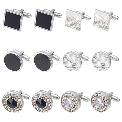 WADORN 6 Pairs 6 Styles Alloy/Iron Cufflinks for Men, with Enamel & Rhinestone, Flat Round/Square, Platinum, 15.5~21x15.5~21x17.7~21mm, 1 pair/style(FIND-WR0010-97)
