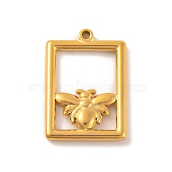 Ion Plating(IP) 304 Stainless Steel Pendants, Rectangle with Bee Charms, Real 18K Gold Plated, 29.5x20.5x4mm, Hole: 1.8mm(STAS-N103-169G)