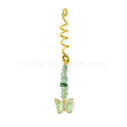 Alloy Dreadlocks Beads, Butterfly Glass and Natural Green Aventurine Chips Braiding Hair Pendants Decoration Clips, for Hair Styling, 113mm, Hole: 4.5mm, Inner Diameter: 8mm(OHAR-JH00030-05)