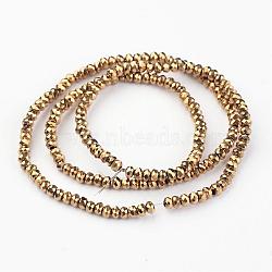 Electroplate Glass Bead Strands, Faceted, Rondelle, Golden Plated, 3x2mm, Hole: 1mm, about 165~169pcs/strand, 15~16 inch(38~40cm)(EGLA-G014-2mm-FP02)