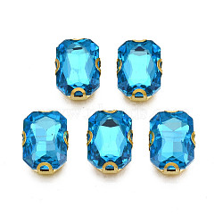 Sew on Rhinestone, Transparent Glass Rhinestones, with Iron Prong Settings, Faceted, Rectangle, Deep Sky Blue, 14.5x11.5x6mm, Hole: 1mm(RGLA-S030-22-B03)