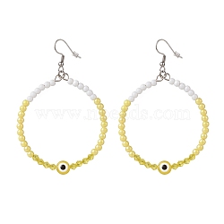 Resin Evil Eye & Acrylic Beaded Big Ring Dangle Earrings, 304 Stainless Steel Jewelry for Women, Yellow, 77mm, Pin: 0.6mm(EJEW-JE04999-03)