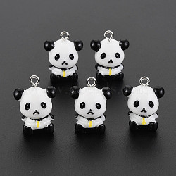 Opaque Resin Pendants, with Platinum Plated Iron Loops, Panda, Black, 21x16x12mm, Hole: 2mm(RESI-N021-23)