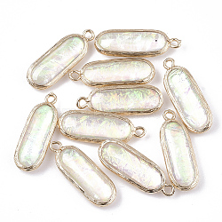 Resin Pendants, with Brass Findings, Oval, Golden, Colorful, 26x9~9.5x5mm, Hole: 1.5mm(RESI-S373-05)