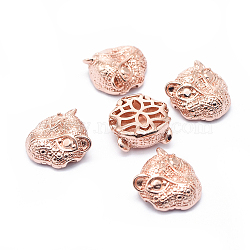 Rack Plating Brass Beads, Long-Lasting Plated, Hollow, Leopard, Rose Gold, 11x11x5mm, Hole: 1.4mm(KK-O125-09RG)