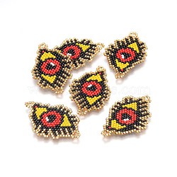 MIYUKI & TOHO Handmade Japanese Seed Beads Links, Loom Pattern, Eye, Colorful, 22~24x35~37x1.7mm, Hole: 1.8mm(SEED-A029-BL02)