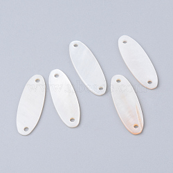 Freshwater Shell Links connectors, Oval, White, 24x8.5x1~1.5mm, Hole: 1.5mm(X-SHEL-S249-16)